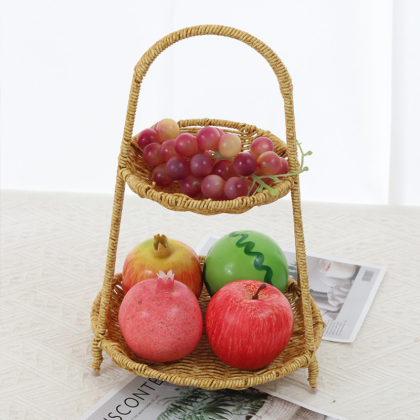 2-Tier Handmade Rattan Wicker Countertop Fruit Baskets