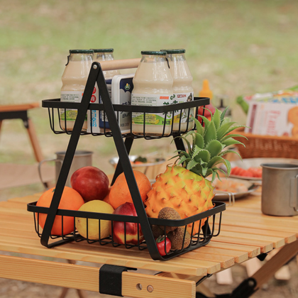 2-Tier Metal Fruit Vegetables Portable Basket Kitchen Storage
